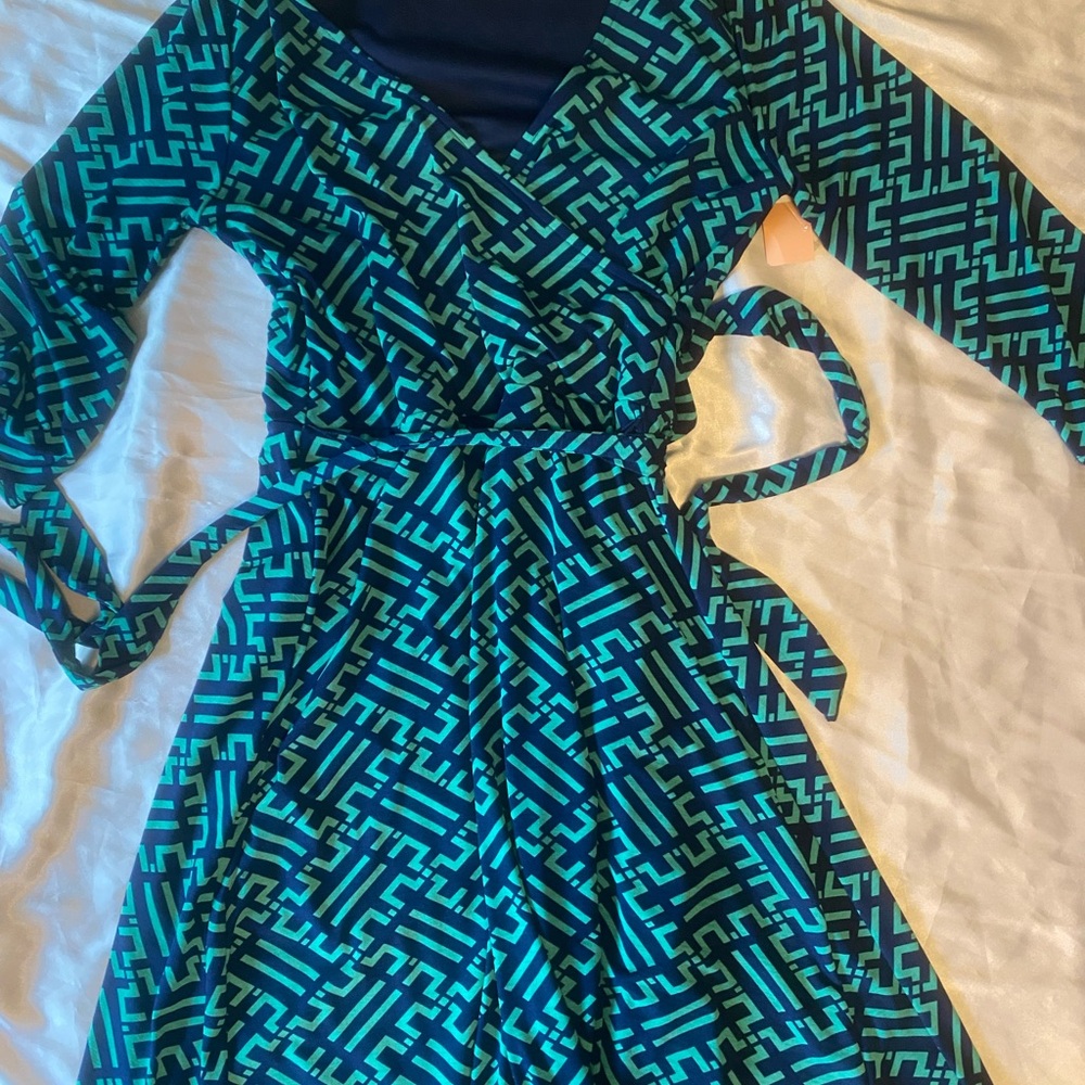 41 Hawthorn Blue and Green Patterned Dress
